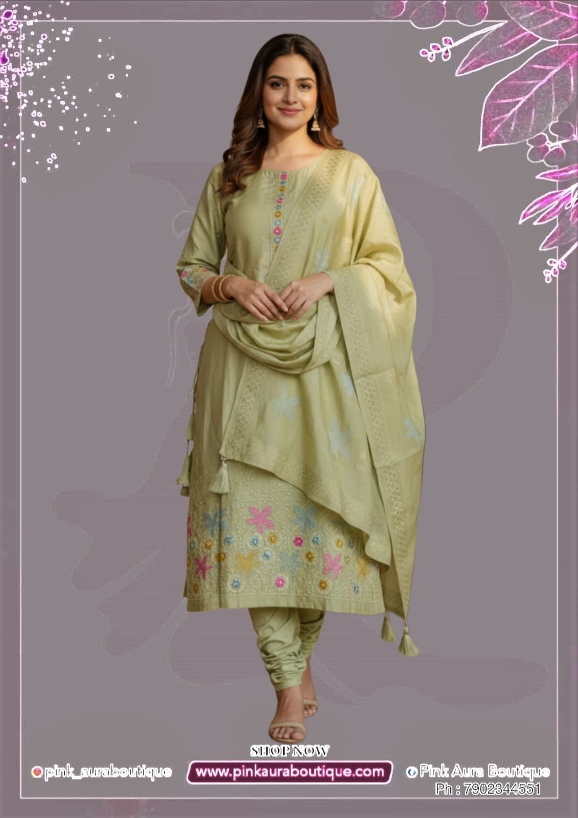 Readymade Churidar Set- Mul Chanderi