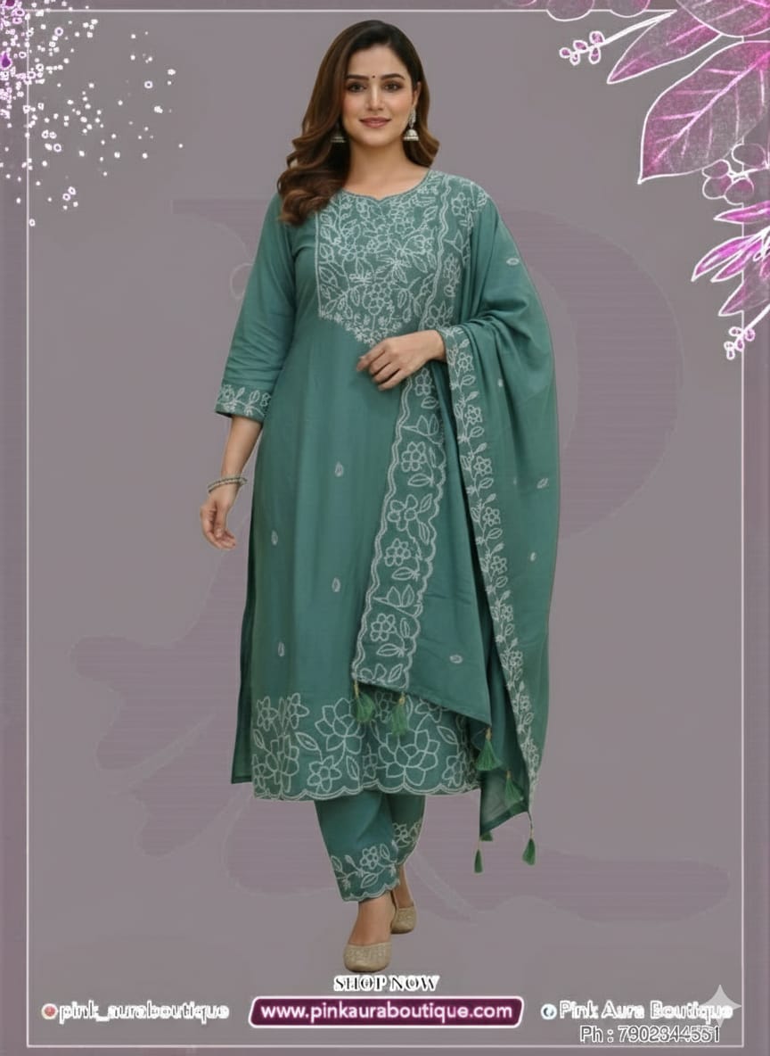 Readymade Churidar Set- Mul Chanderi