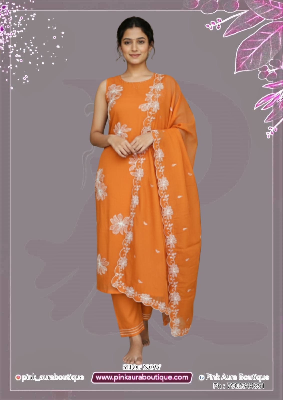 Readymade Churidar Set- Mul Chanderi