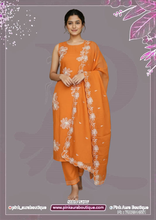 Readymade Churidar Set- Mul Chanderi