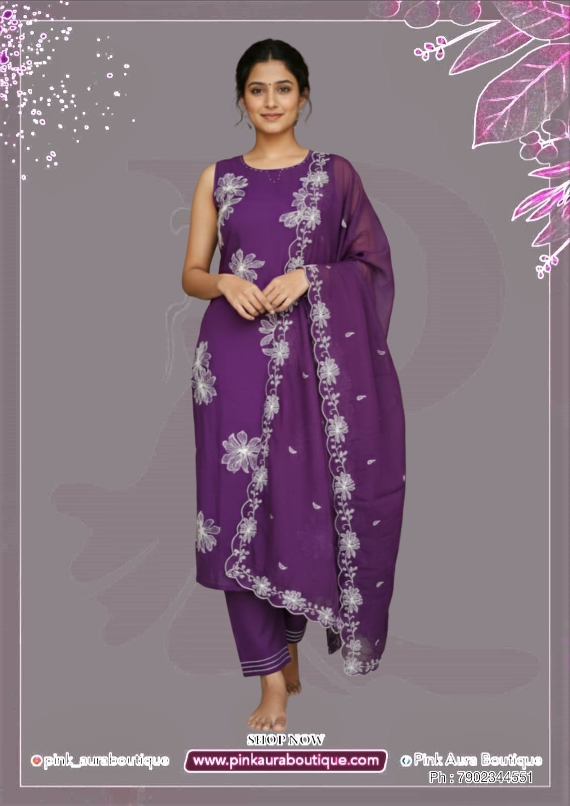 Readymade Churidar Set- Mul Chanderi