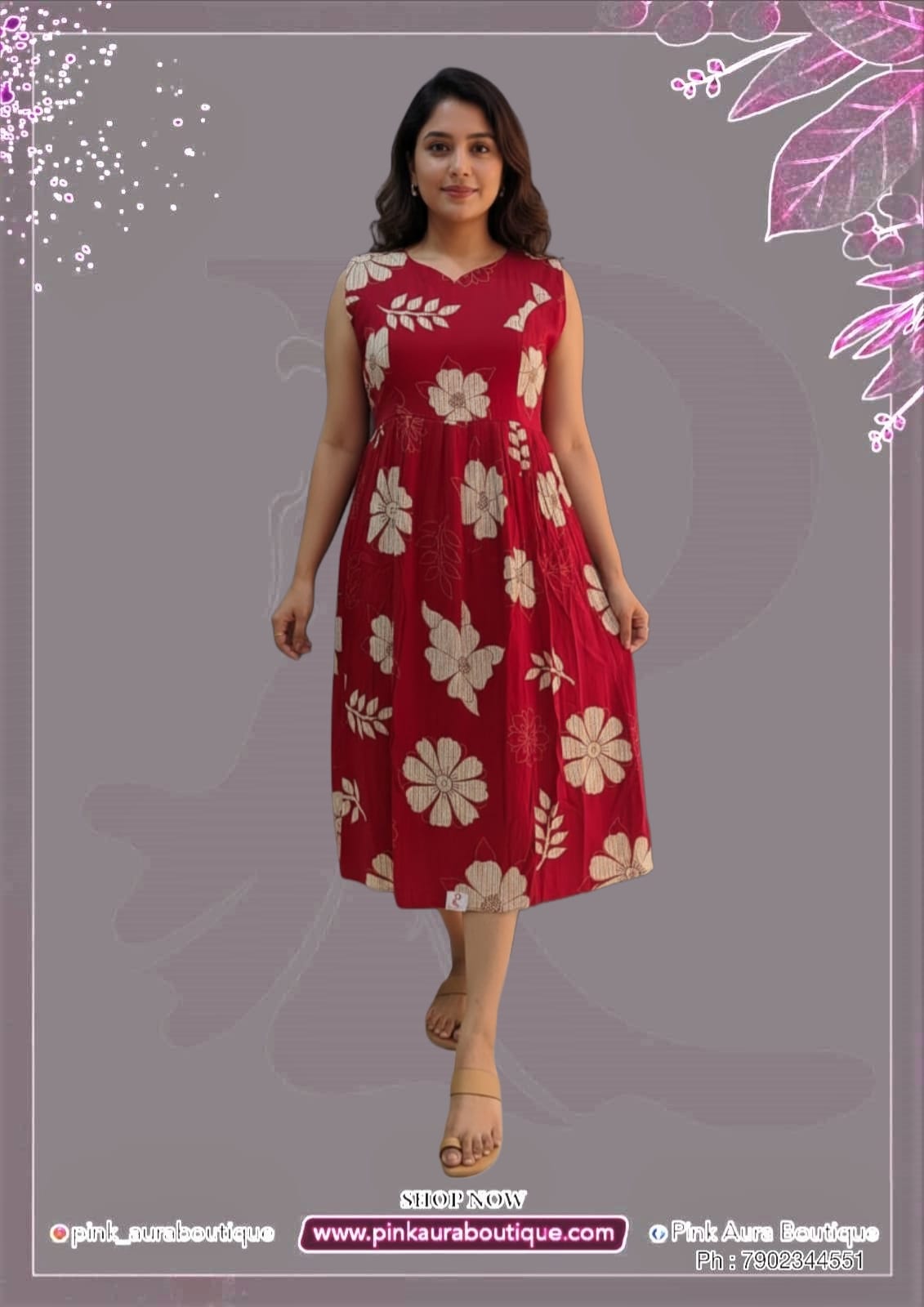 A Line Frock - Sleeveless Printed Embroidery