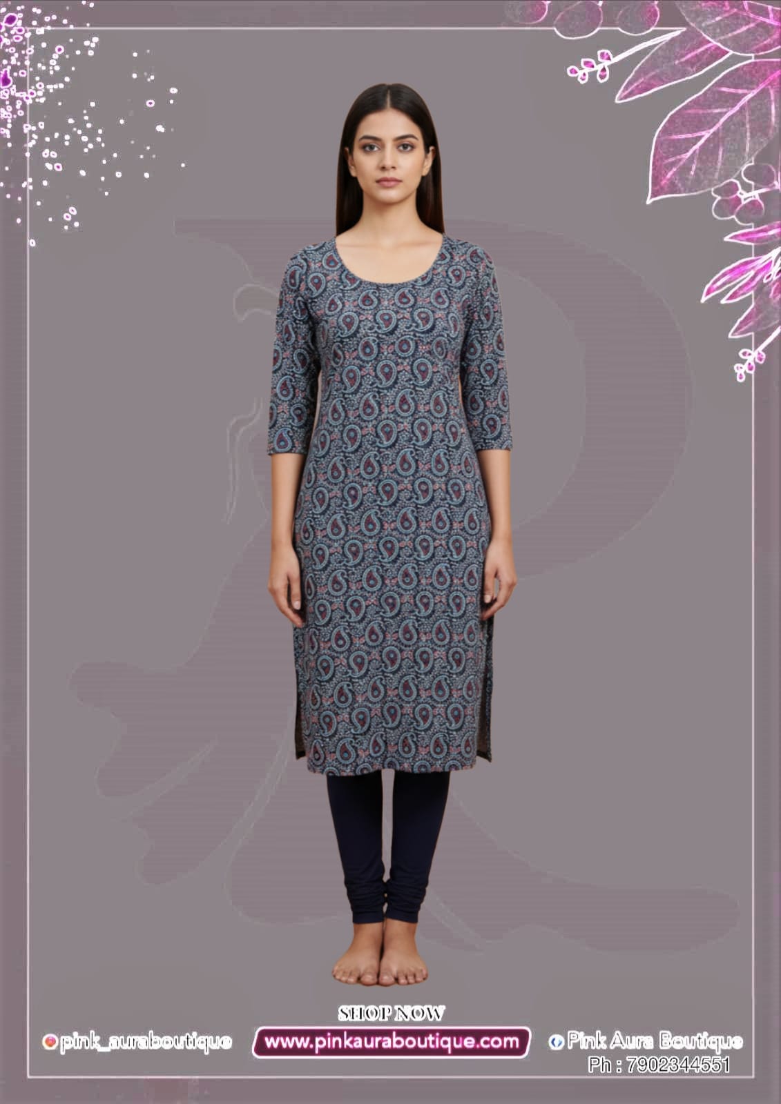 Slit Tops -Printed embroidery