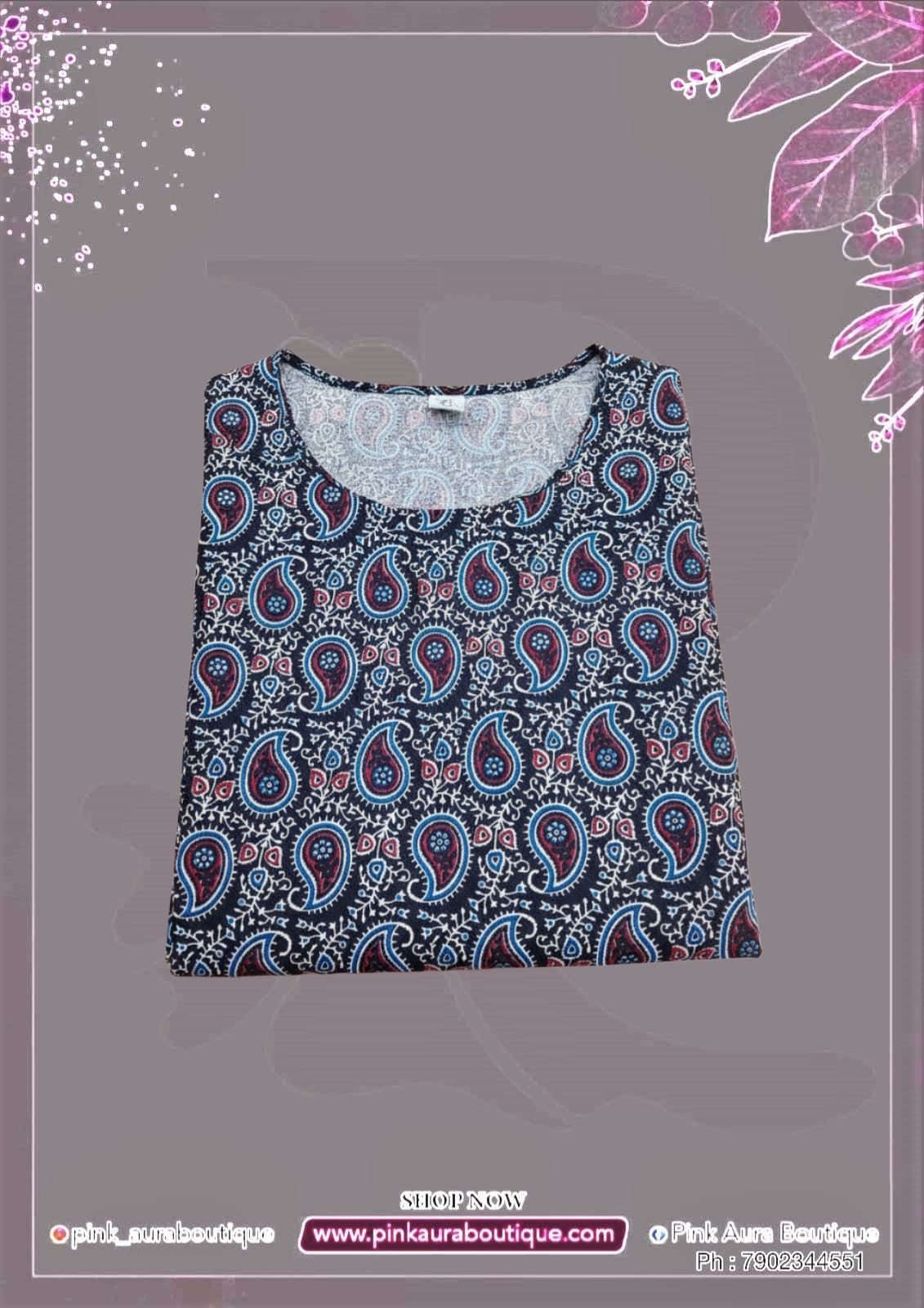 Slit Tops -Printed embroidery